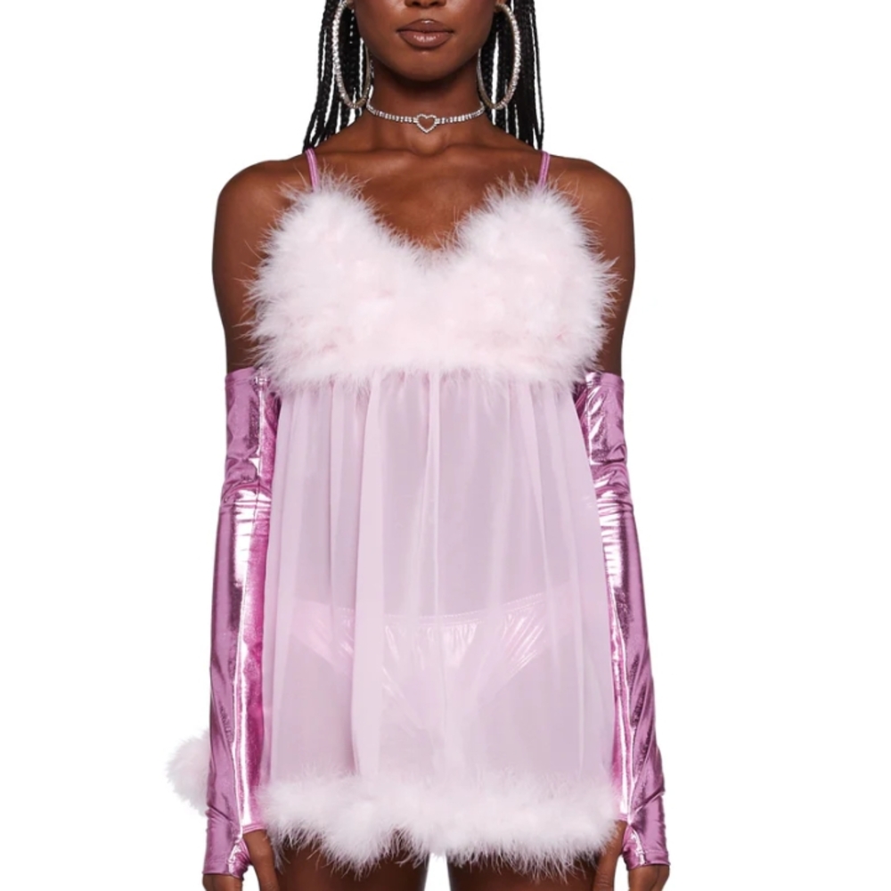 Fembot Pink Feathered Nighty cami
